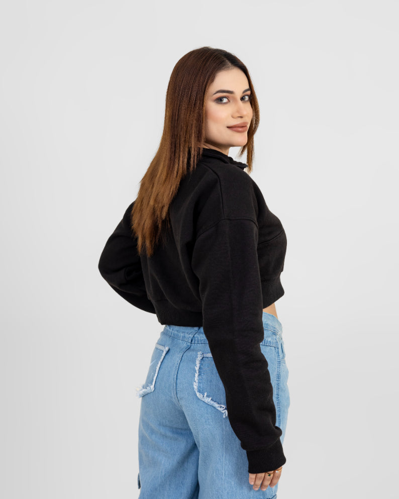 BLACK SNUG FLARE CROP TOP