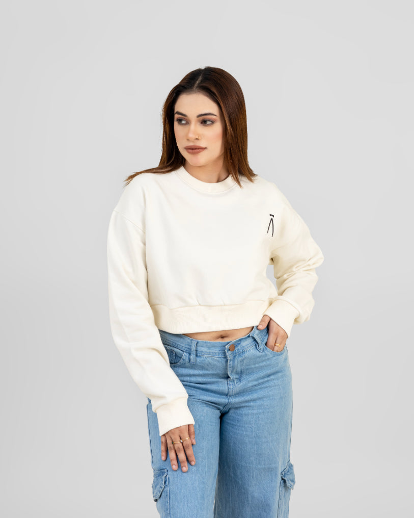 BEIGE FLEECA FLARE CROP TOP