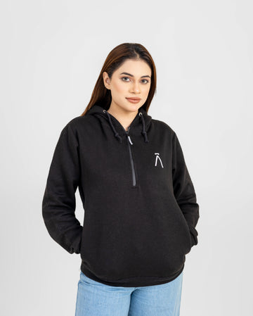 BLACK ZIPPER WOMEN HOODIE