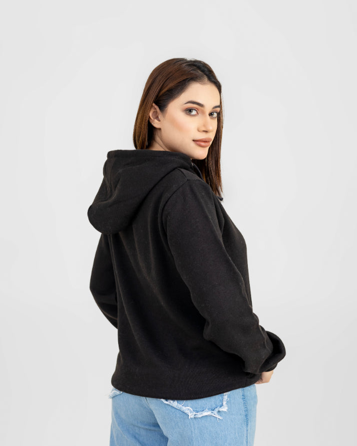 BLACK ZIPPER WOMEN HOODIE