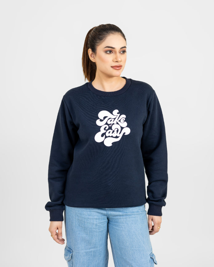 NAVY PRINTED WOMEN SWEATSHIRT