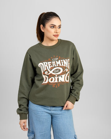 FOREST GREEN PRINTED WOMEN SWEATSHIRT