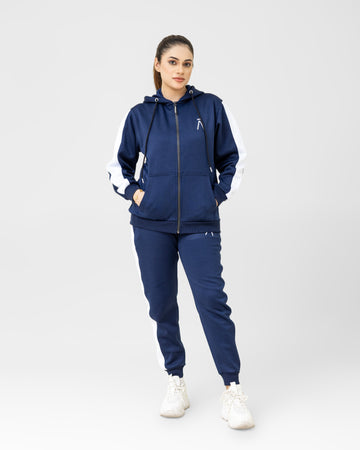 NAVY-BLOCK HOODED WINTER WOMEN TRACKSUIT