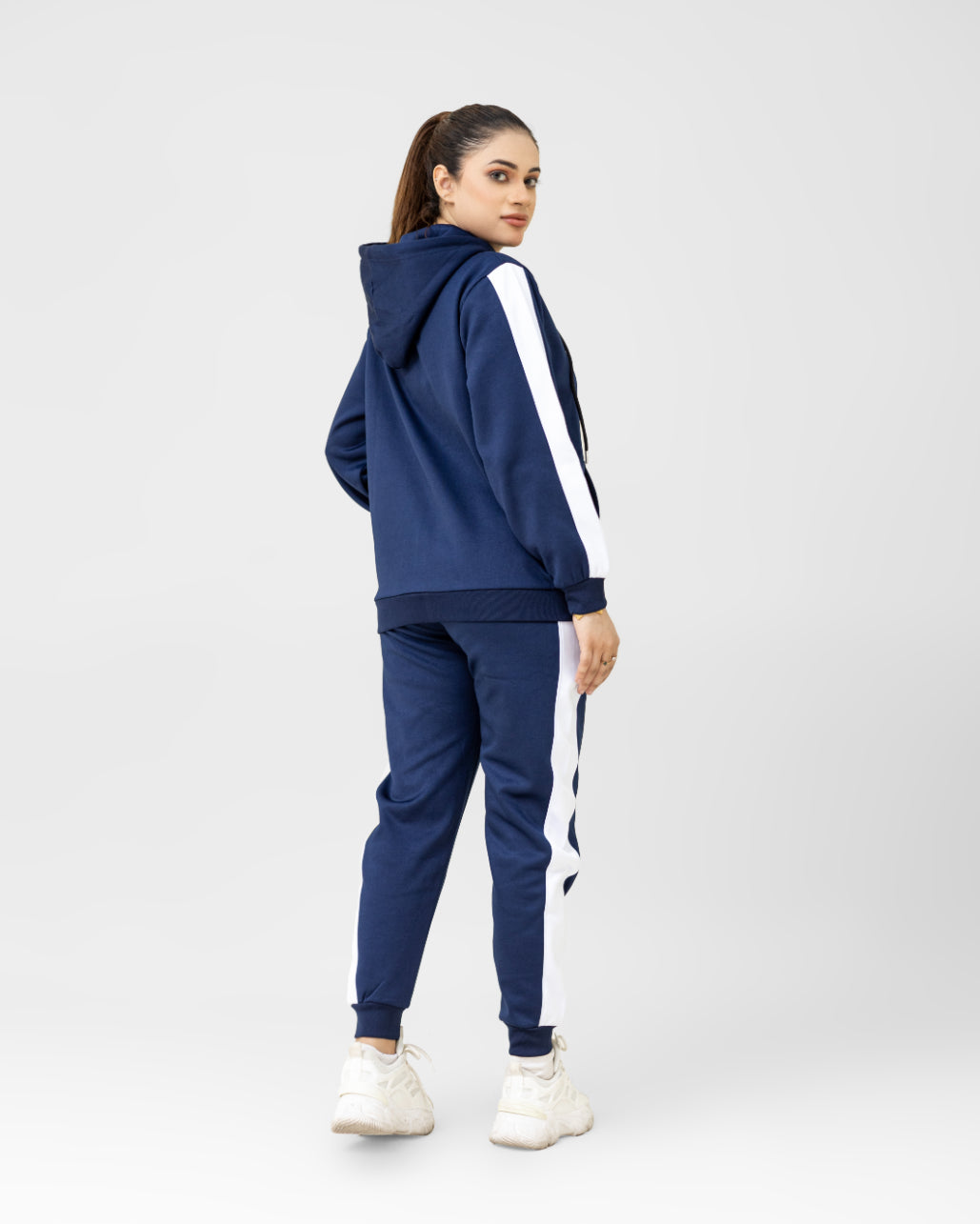 NAVY-BLOCK HOODED WINTER WOMEN TRACKSUIT