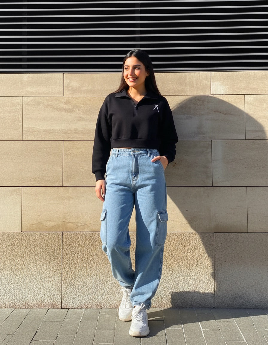 BLACK SNUG FLARE CROP TOP