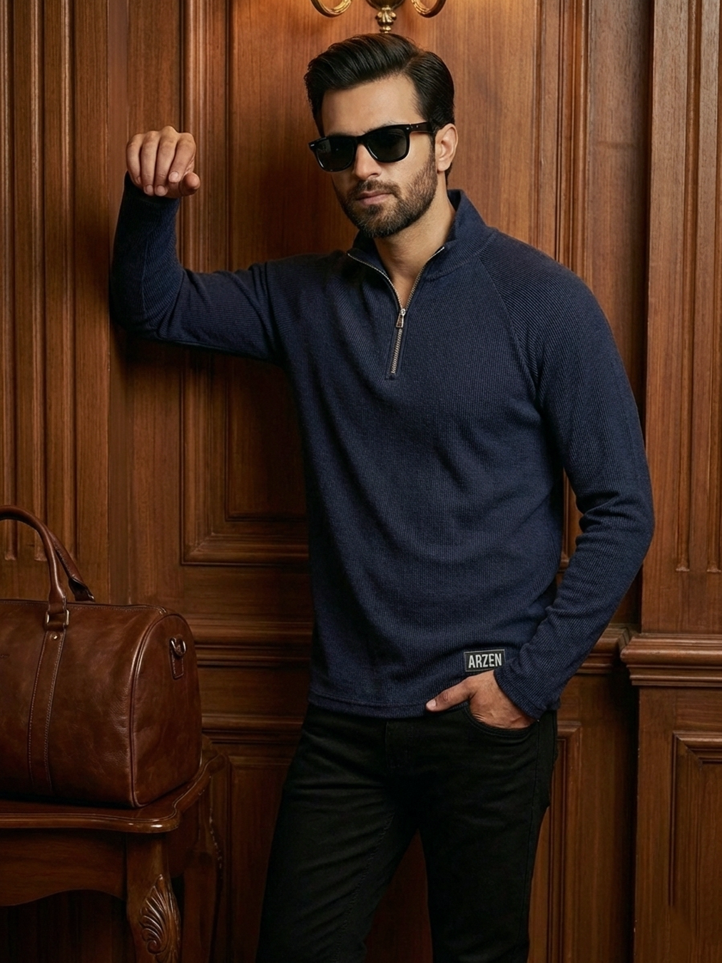 NAVY MOCK NECK