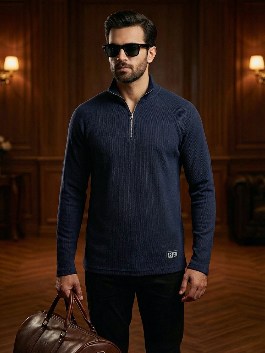 NAVY MOCK NECK
