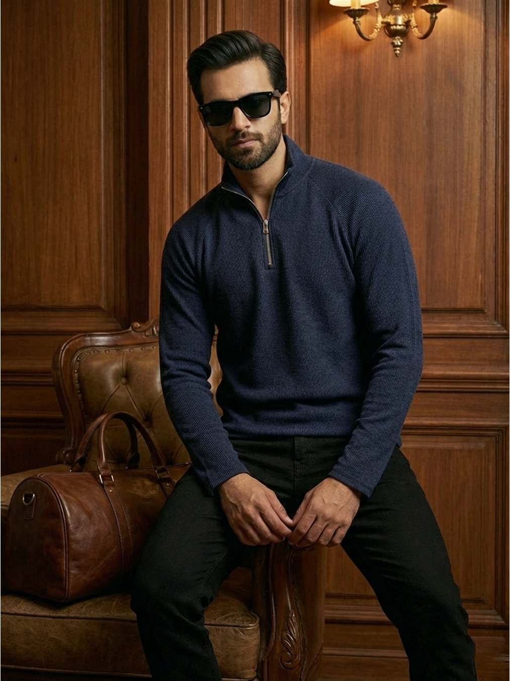 NAVY MOCK NECK