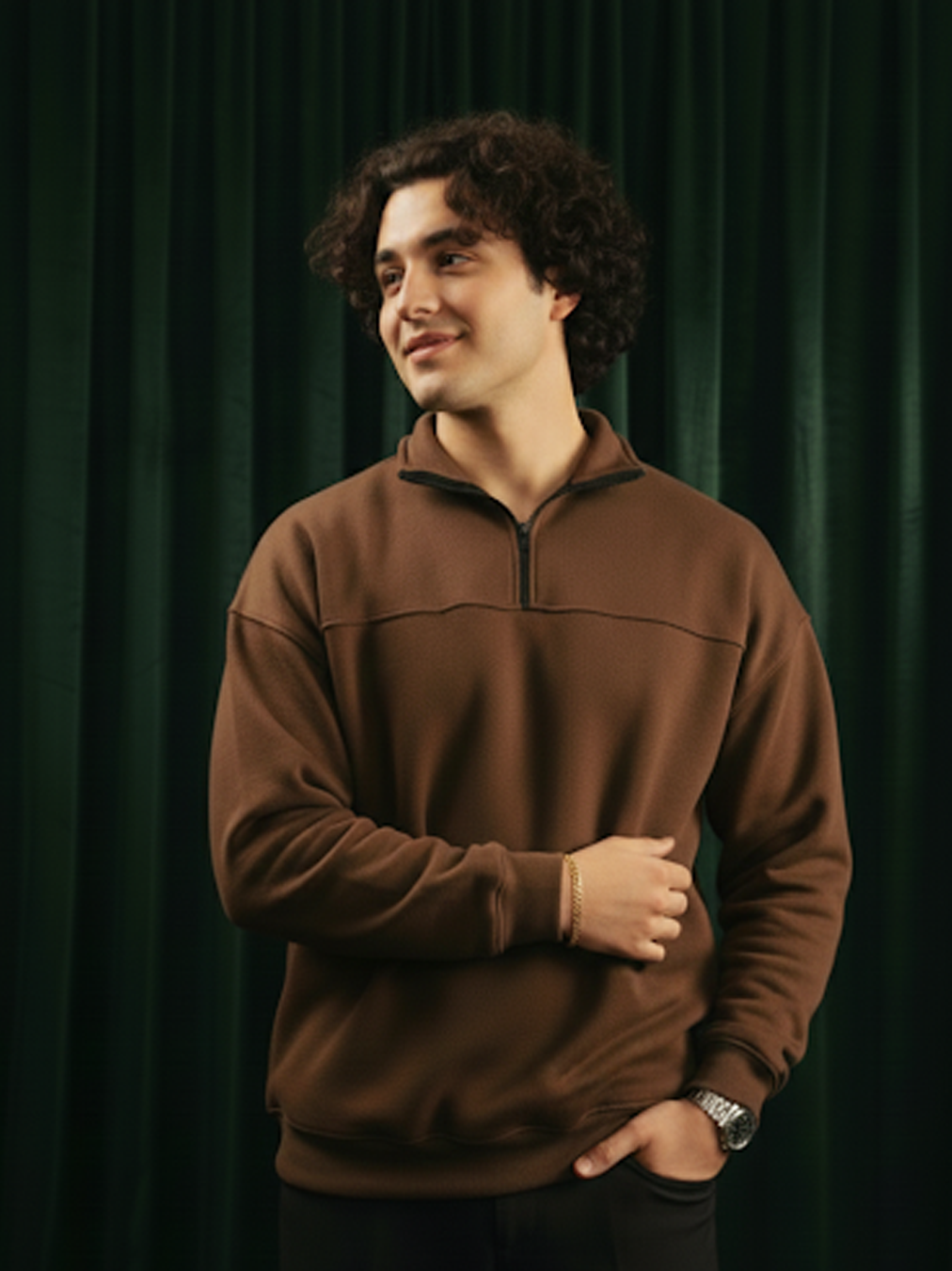 Brown Quarter Zipper