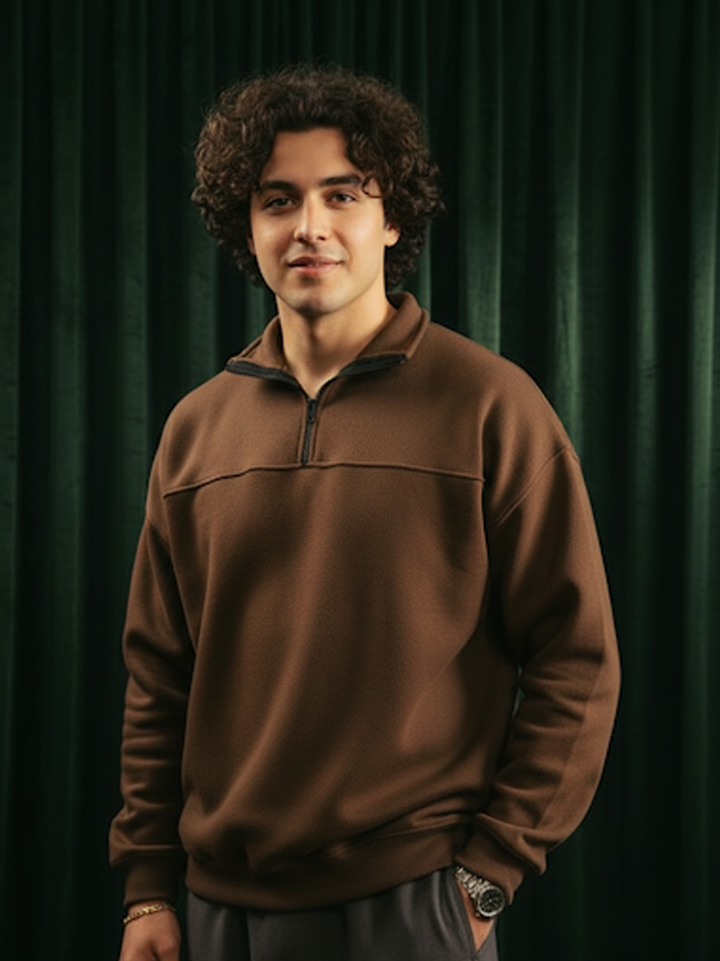 Brown Quarter Zipper