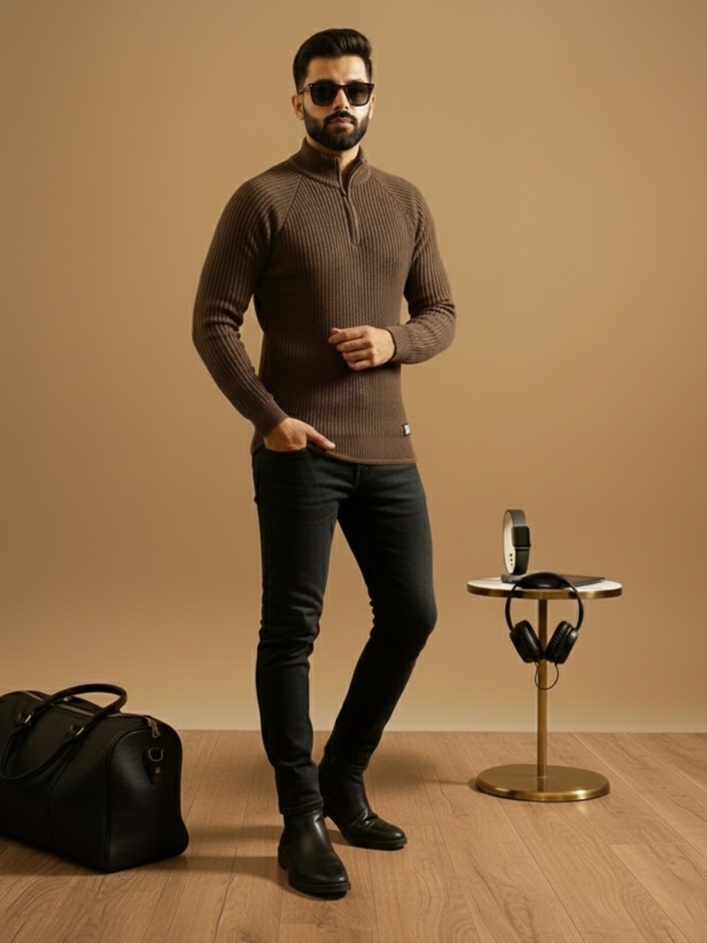 BROWN MOCK NECK