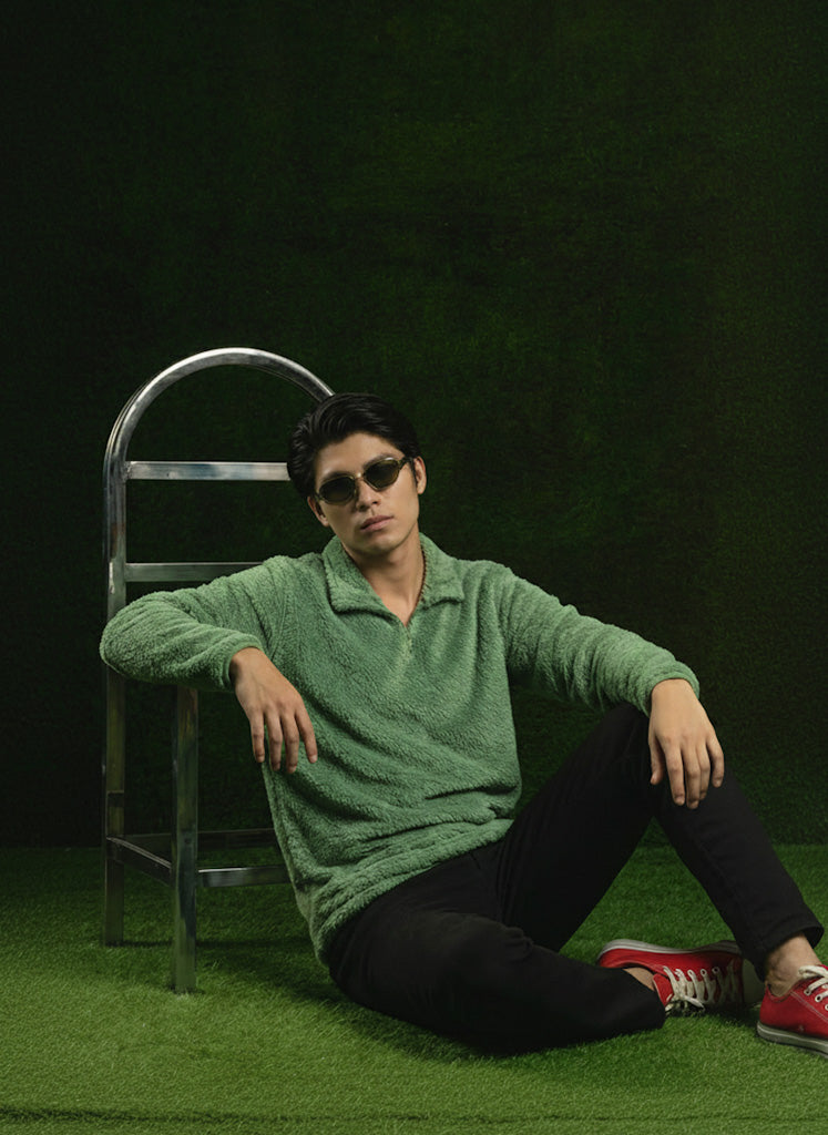 Light Green Sherpa Mock Neck