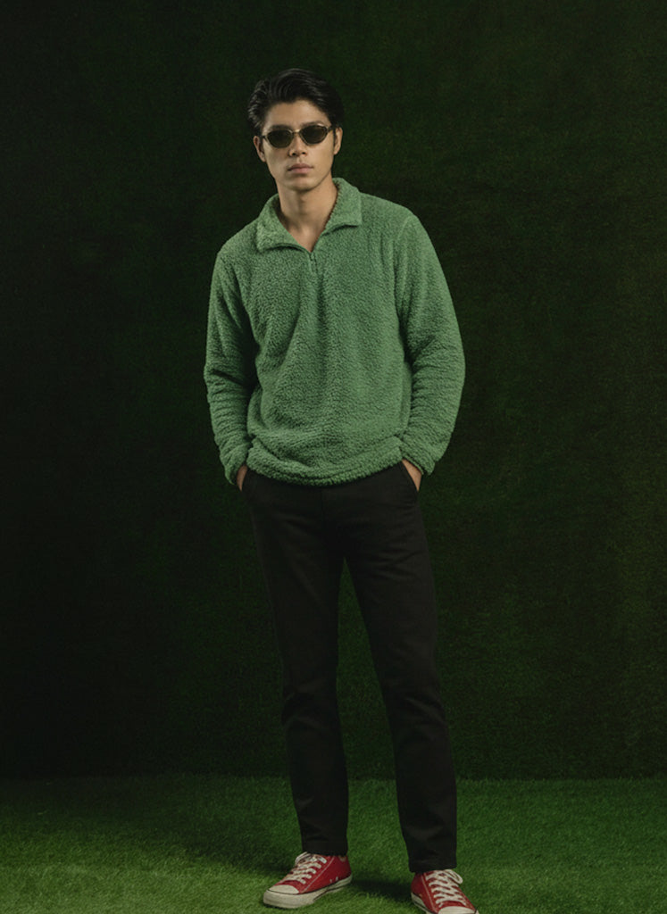 Light Green Sherpa Mock Neck