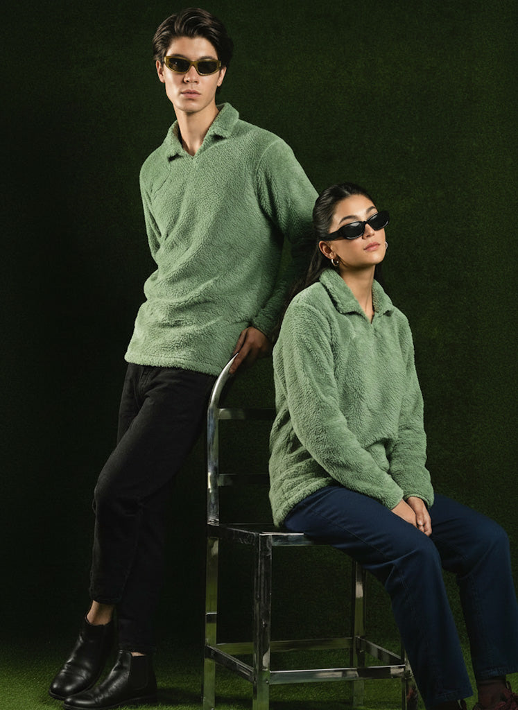 Light Green Sherpa Mock Neck