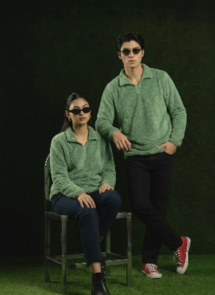 Light Green Sherpa Mock Neck