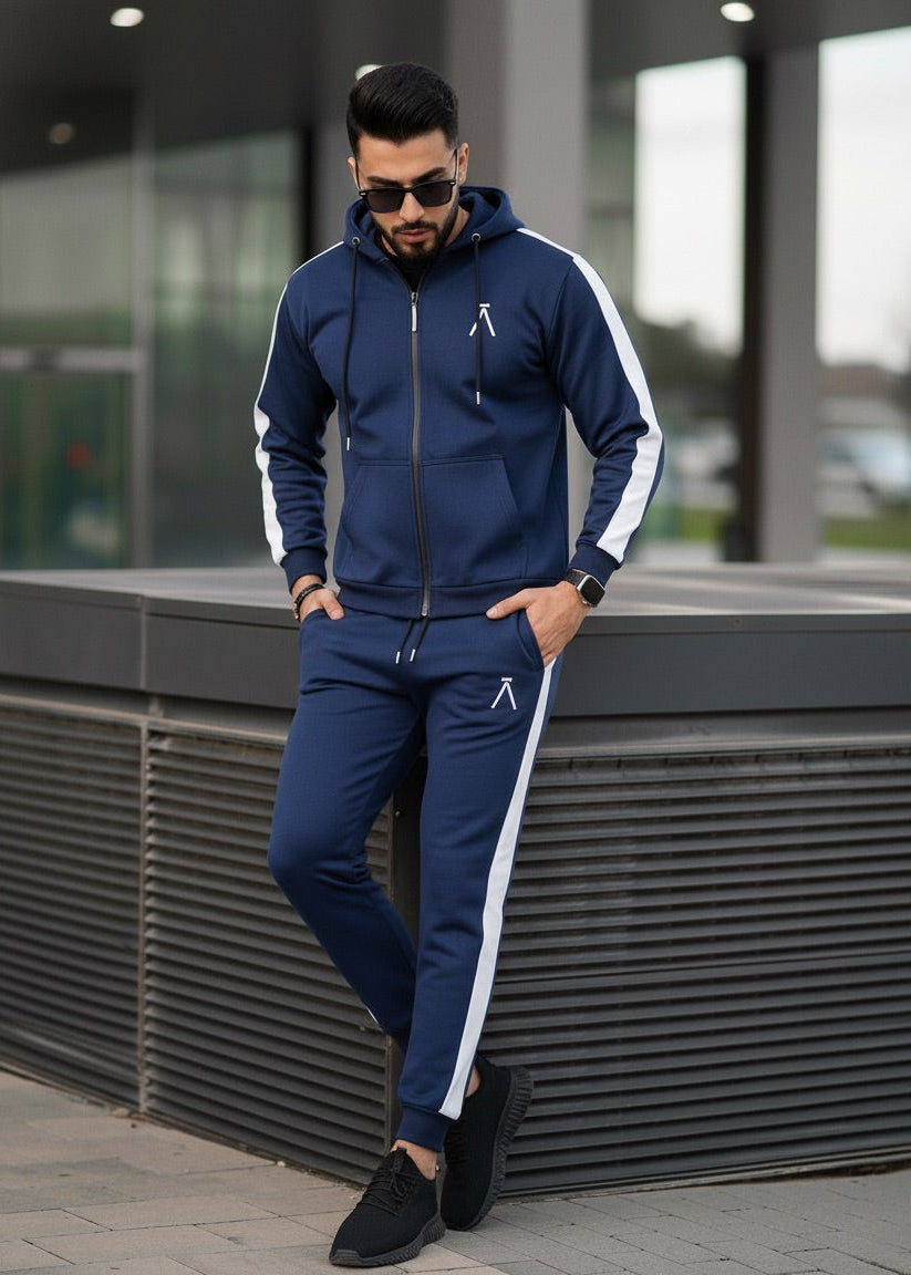 NAVY-BLOCK HOODED WINTER TRACKSUIT